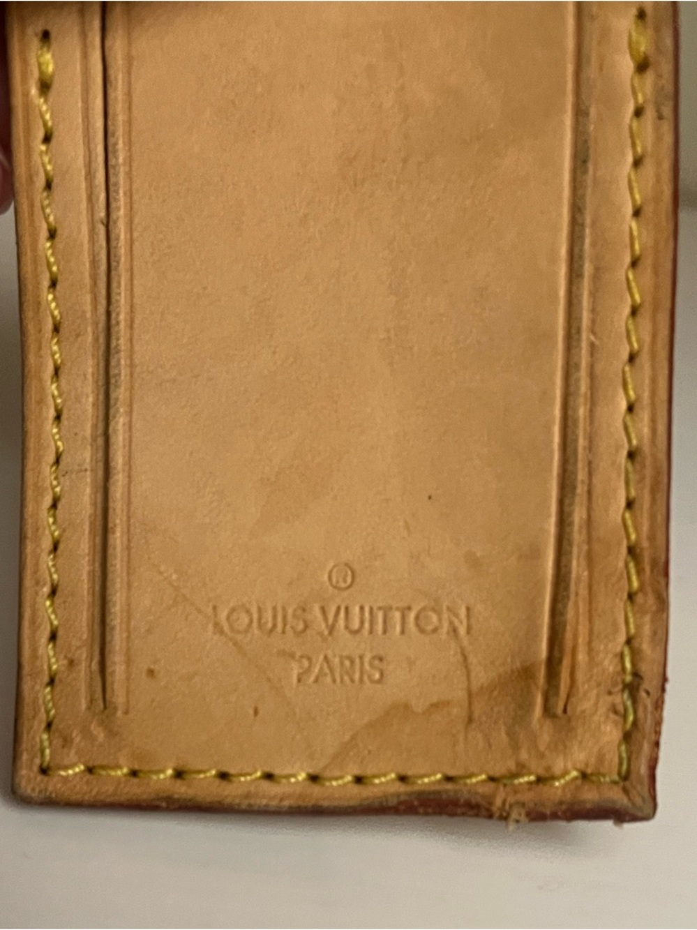 Louis Vuitton Tan Leather Luggage Tag with Yellow Stitching - Picture 2 of 10